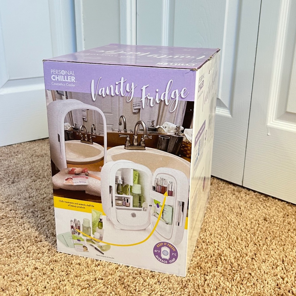 Mini Vanity Fridge with Mirror Door